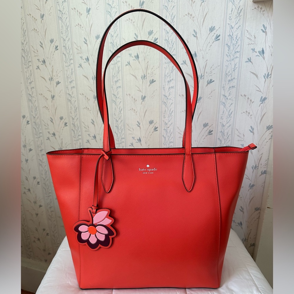 Kate Spade Orange Tote with Floral Charm
